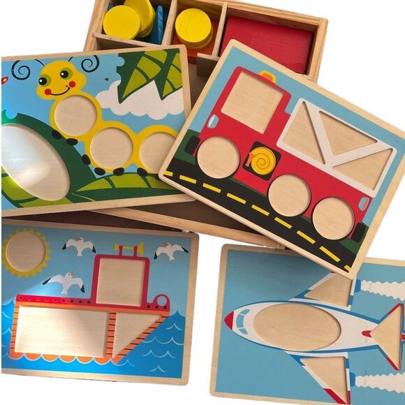 Melissa & Doug wood geometric shapes beginner pattern blocks & boards puzzle set - Picture 2 of 4